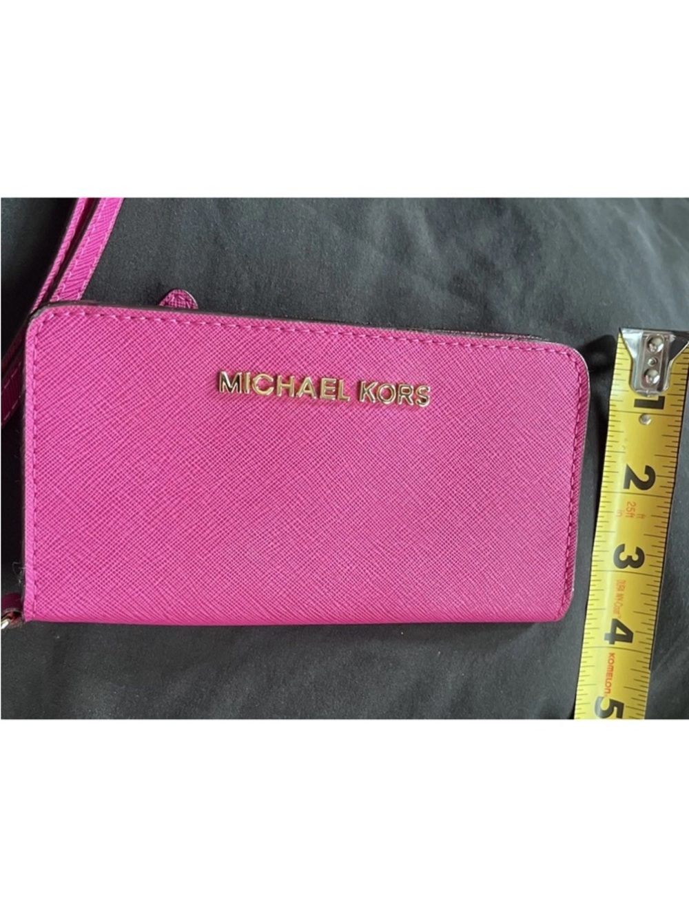Michael Kors Fuchsia Leather Wristlet with Gold Logo